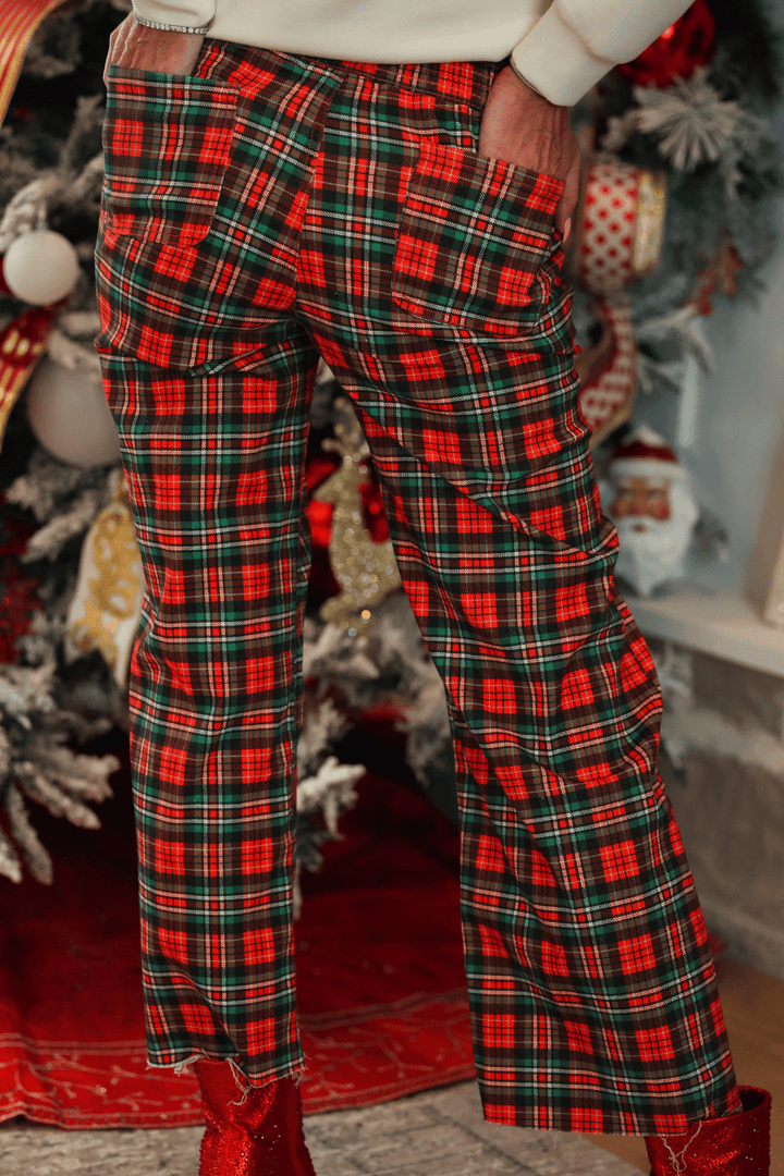Just Vibing Pants - Red Christmas Plaid (Pre-order) - Nikki &amp; Co. Boutique