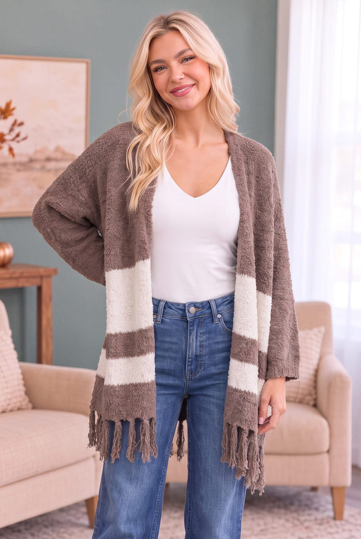 Borrow my Sweater Fringe Cardigan in Mocha - Nikki &amp; Co. Boutique
