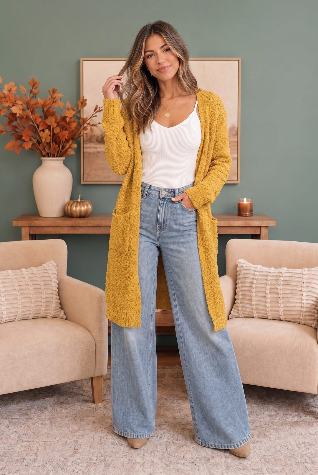 Falling For You Mustard Popcorn Knit Longline Cardigan - Nikki &amp; Co. Boutique