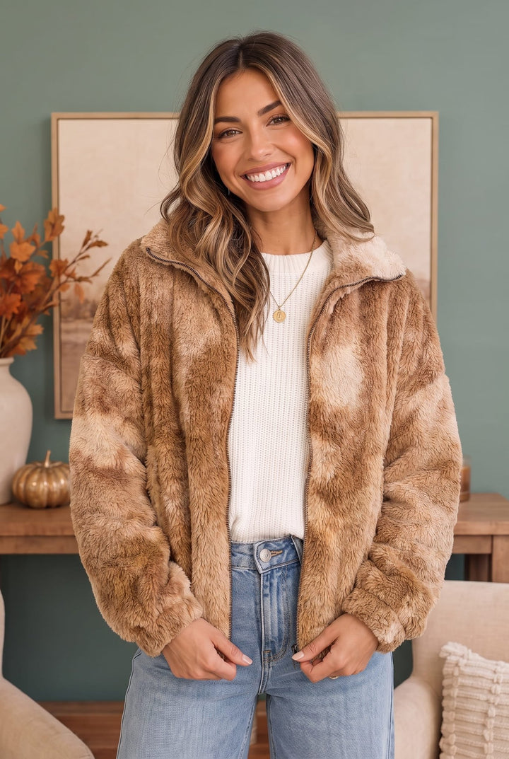 Homecoming Faux Fur Zip Up Jacket - Nikki &amp; Co. Boutique