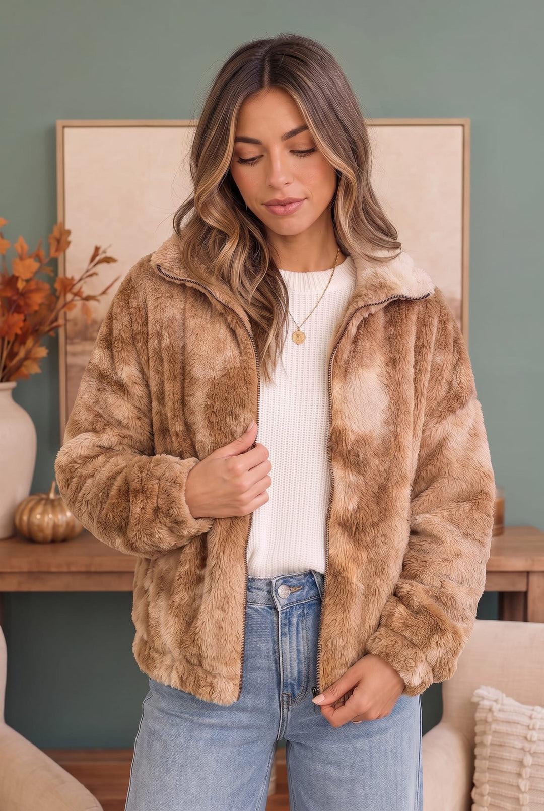 Homecoming Faux Fur Zip Up Jacket - Nikki &amp; Co. Boutique