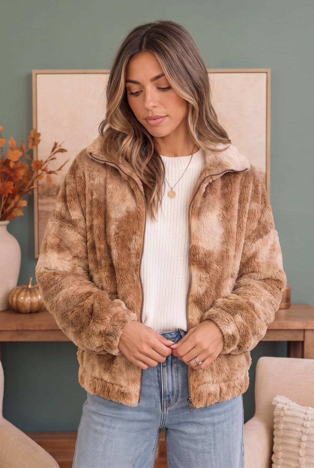 Homecoming Faux Fur Zip Up Jacket - Nikki &amp; Co. Boutique