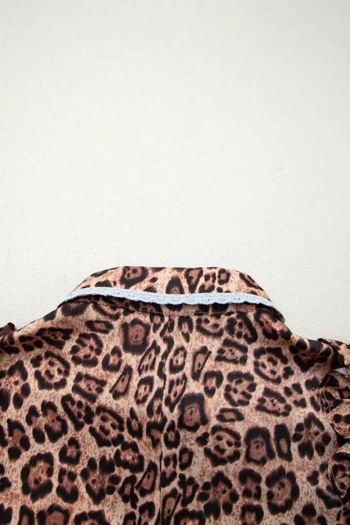 Leopard Print Lace Trim Shirt Collar Button - Down Mini Dress - Nikki &amp; Co. Boutique