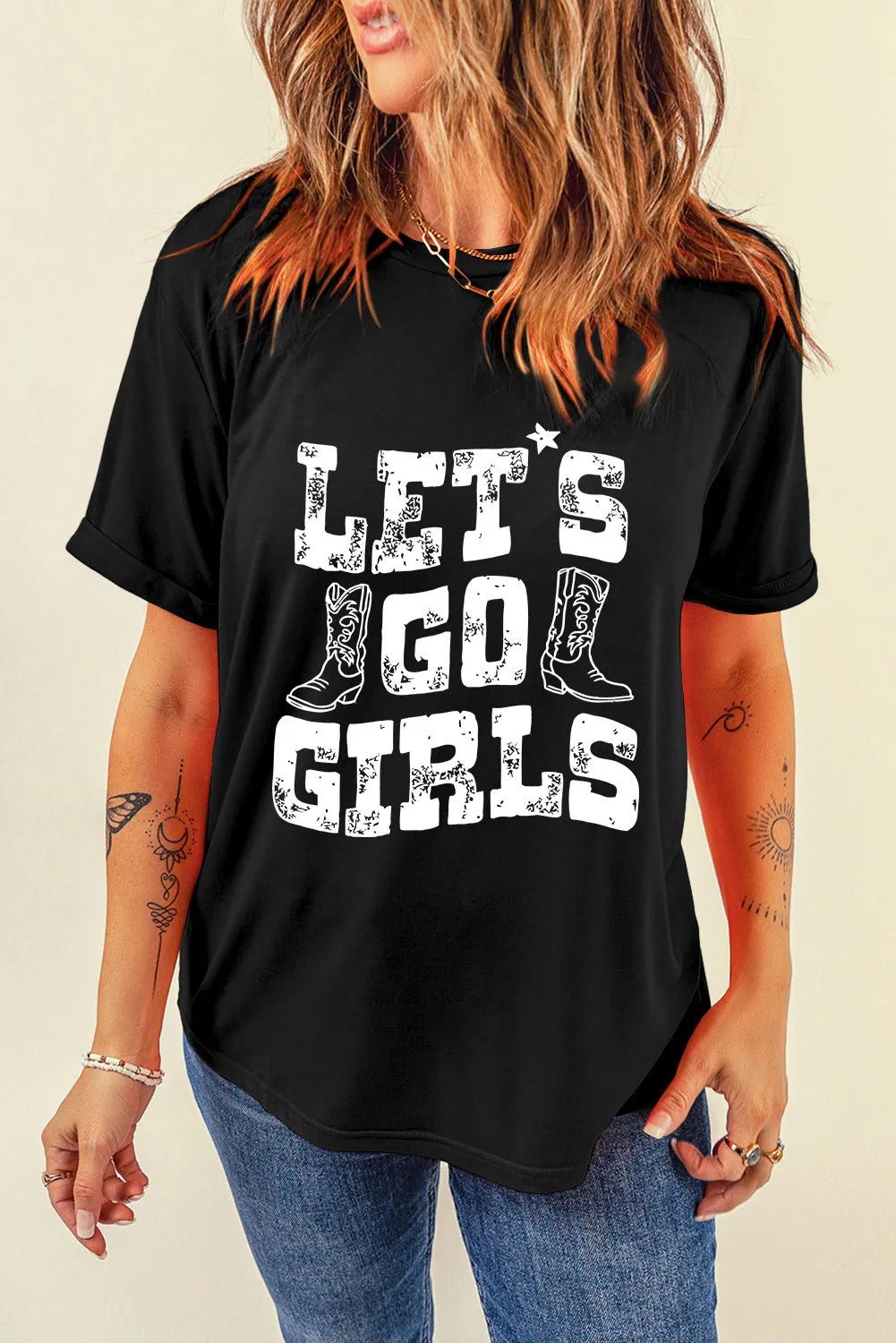 Letter Graphic Round Neck Shorts Sleeve T-Shirt - Nikki &amp; Co. Boutique