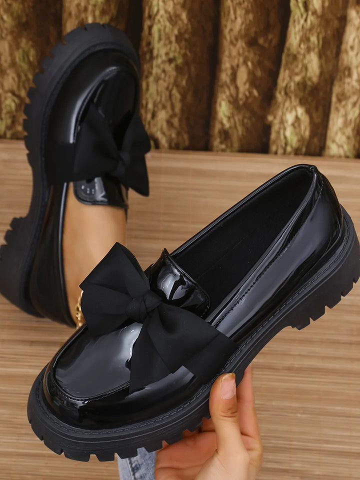 Bow PU Leather Round Toe Loafers | Nikki &amp; Co. Boutique