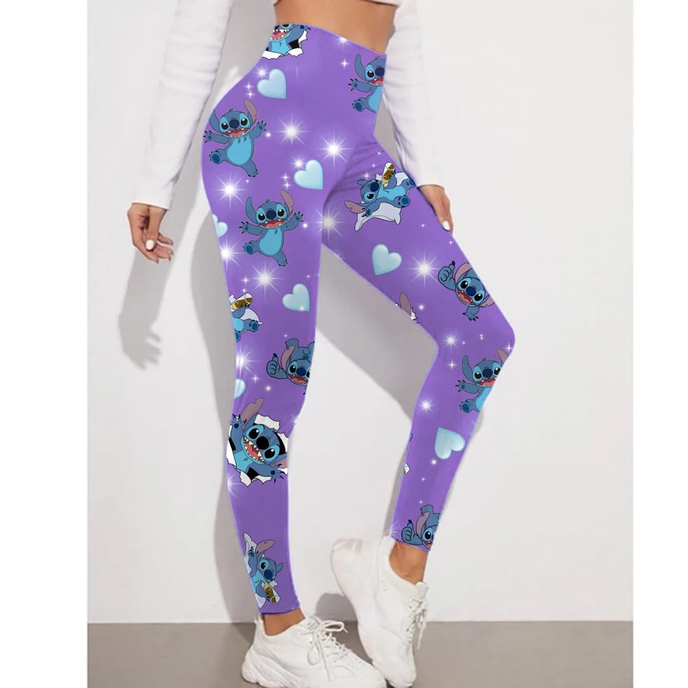 Disney Stitch Printed Tights Women's High Waist Sexy Push Up Hip Yoga Pants Gym Fitness Tights Abdominal Control Exercise Runnin
