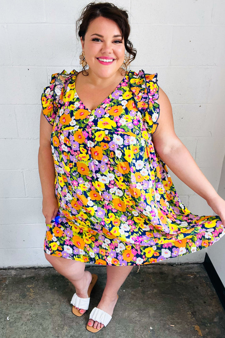 Indigo &amp; Lemon Floral Babydoll Ruffle Dress | Nikki &amp; Co. Boutique
