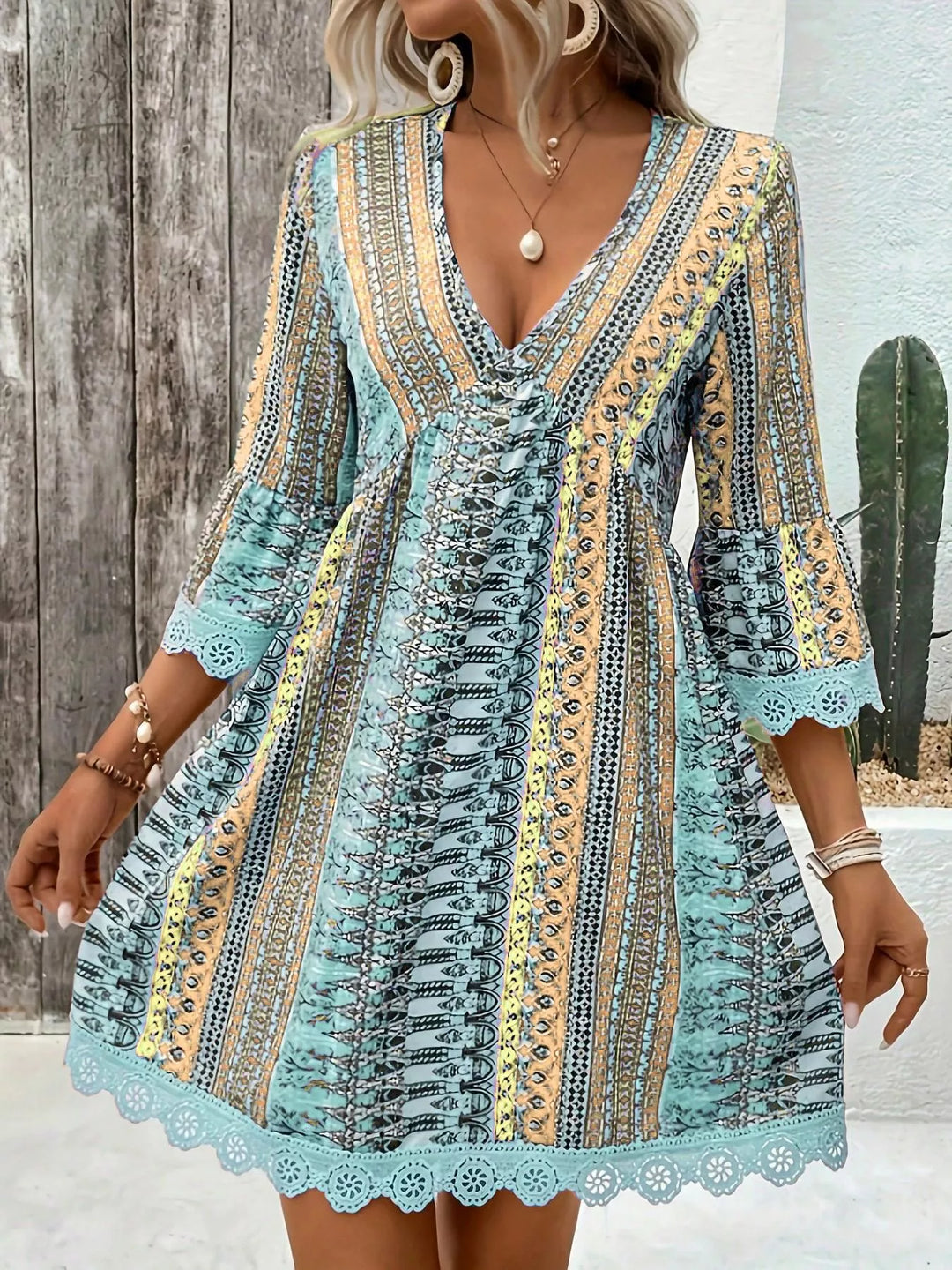 Printed V - Neck A - Line Dress - Nikki &amp; Co. Boutique