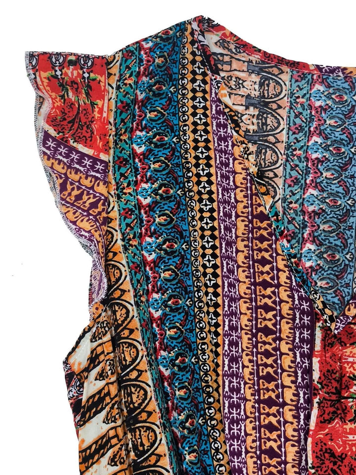Boho Print Ruffle Sleeve Slit Dress - Nikki &amp; Co. Boutique
