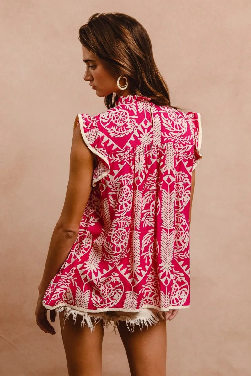 BiBi Printed Ruffle Sleeve Tops | Nikki &amp; Co. Boutique