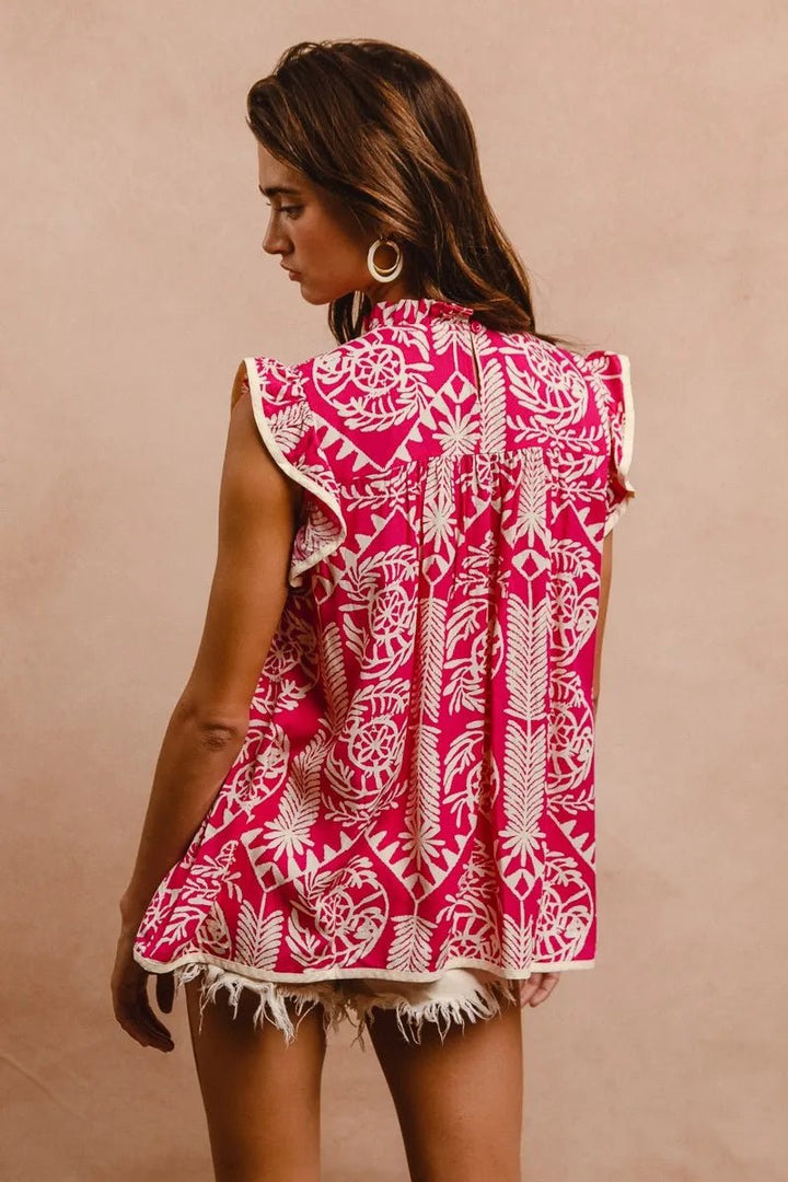 BiBi Printed Ruffle Sleeve Tops | Nikki &amp; Co. Boutique