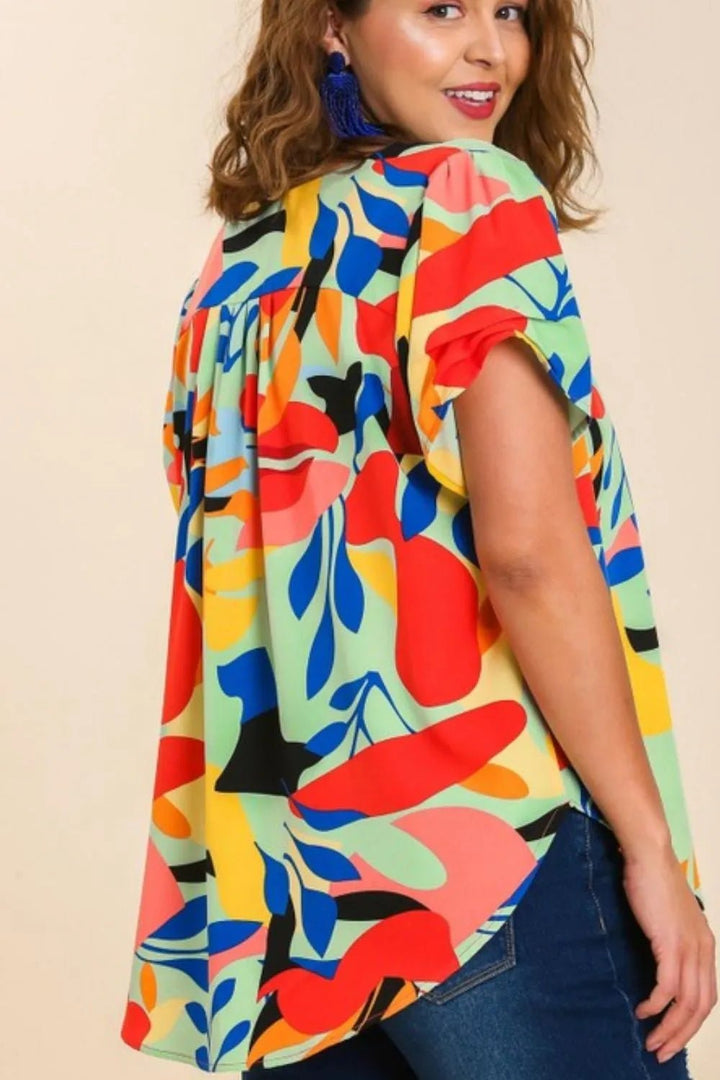Umgee Full Size Short Sleeved Abstract Print Top Plus Size - Nikki &amp; Co. Boutique