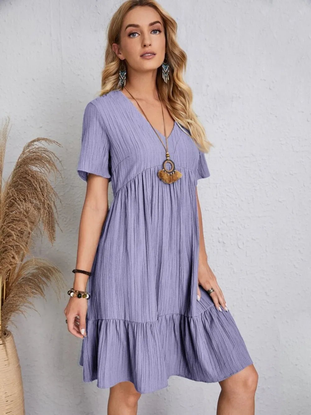 Full Size V-Neck Shorts Sleeve Dress | Nikki &amp; Co. Boutique