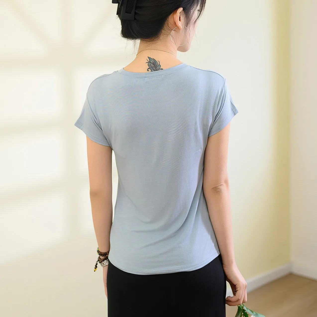 Plus size L to 6XL Modal O-Neck Tshirt Short Sleeves Solid color Slim Fit T-shirts summer women's tee tops all match