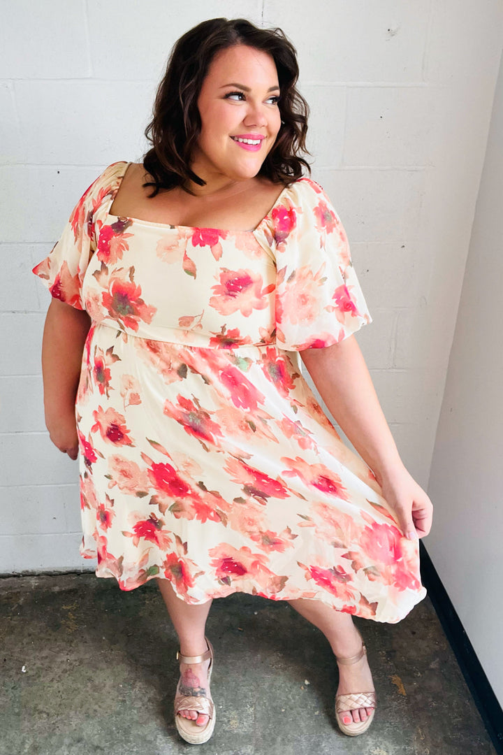 Peach Floral Chiffon Puff Sleeve Dress | Nikki &amp; Co. Boutique