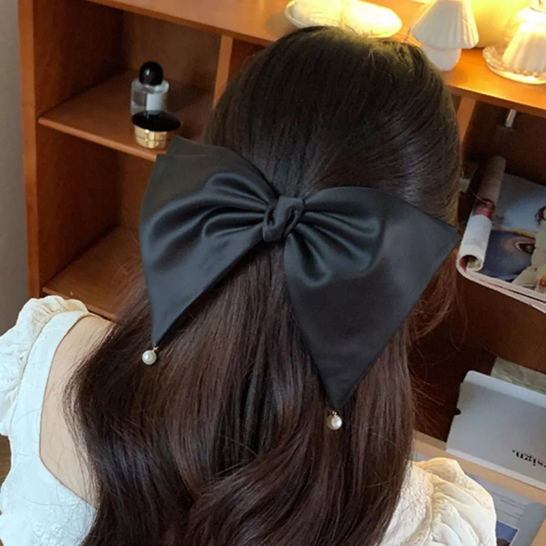 Satin Pearl Bow Hair Clip | Nikki &amp; Co. Boutique