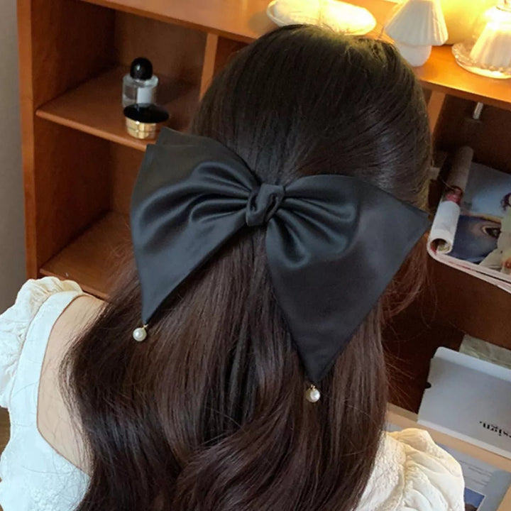 Satin Pearl Bow Hair Clip | Nikki &amp; Co. Boutique