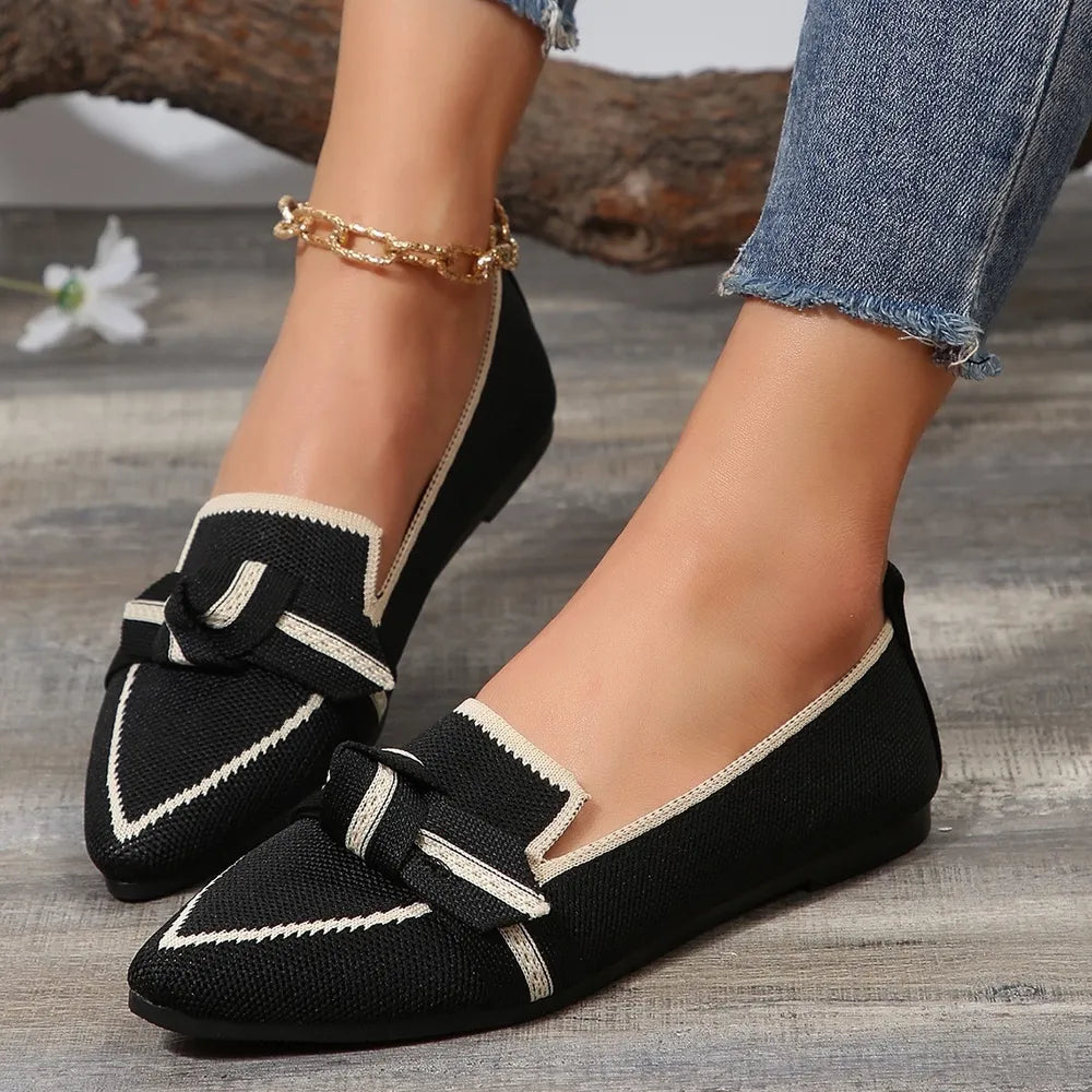 Bow Contrast Trim Point Toe Loafers | Nikki &amp; Co. Boutique