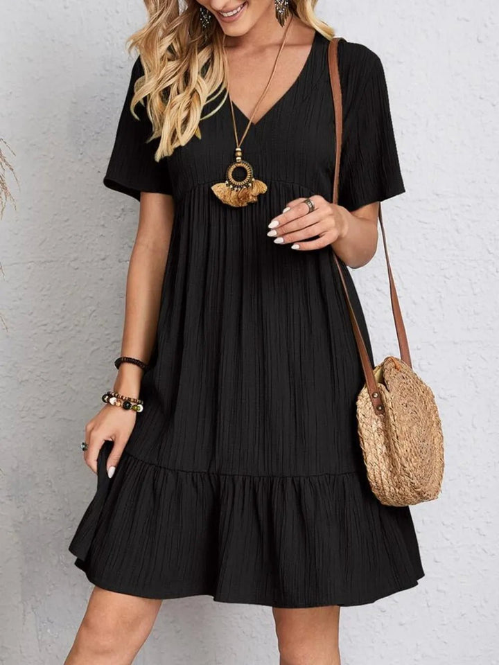 Full Size V-Neck Shorts Sleeve Dress | Nikki &amp; Co. Boutique