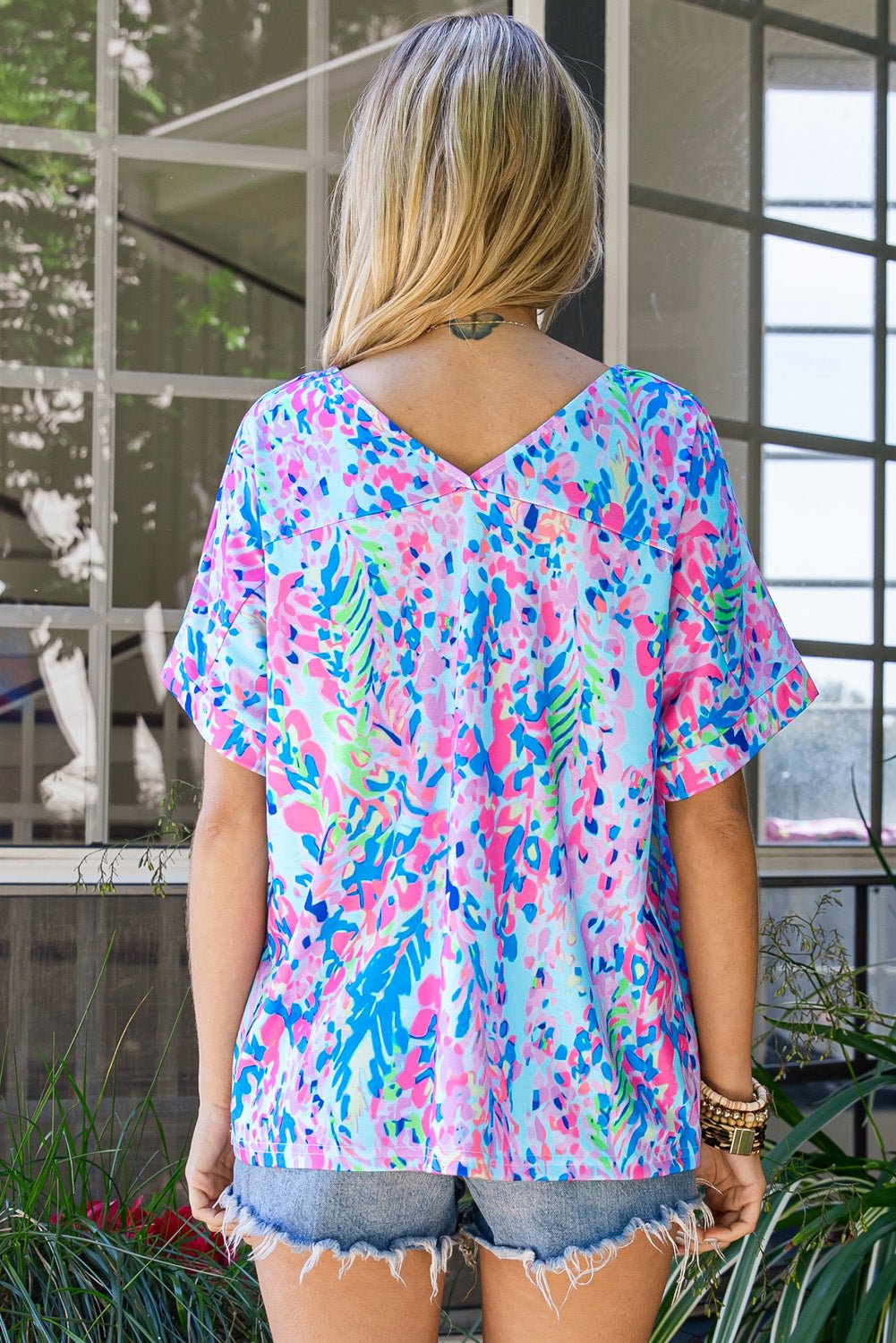 Printed V - Neck Tees Shirt - Nikki &amp; Co. Boutique