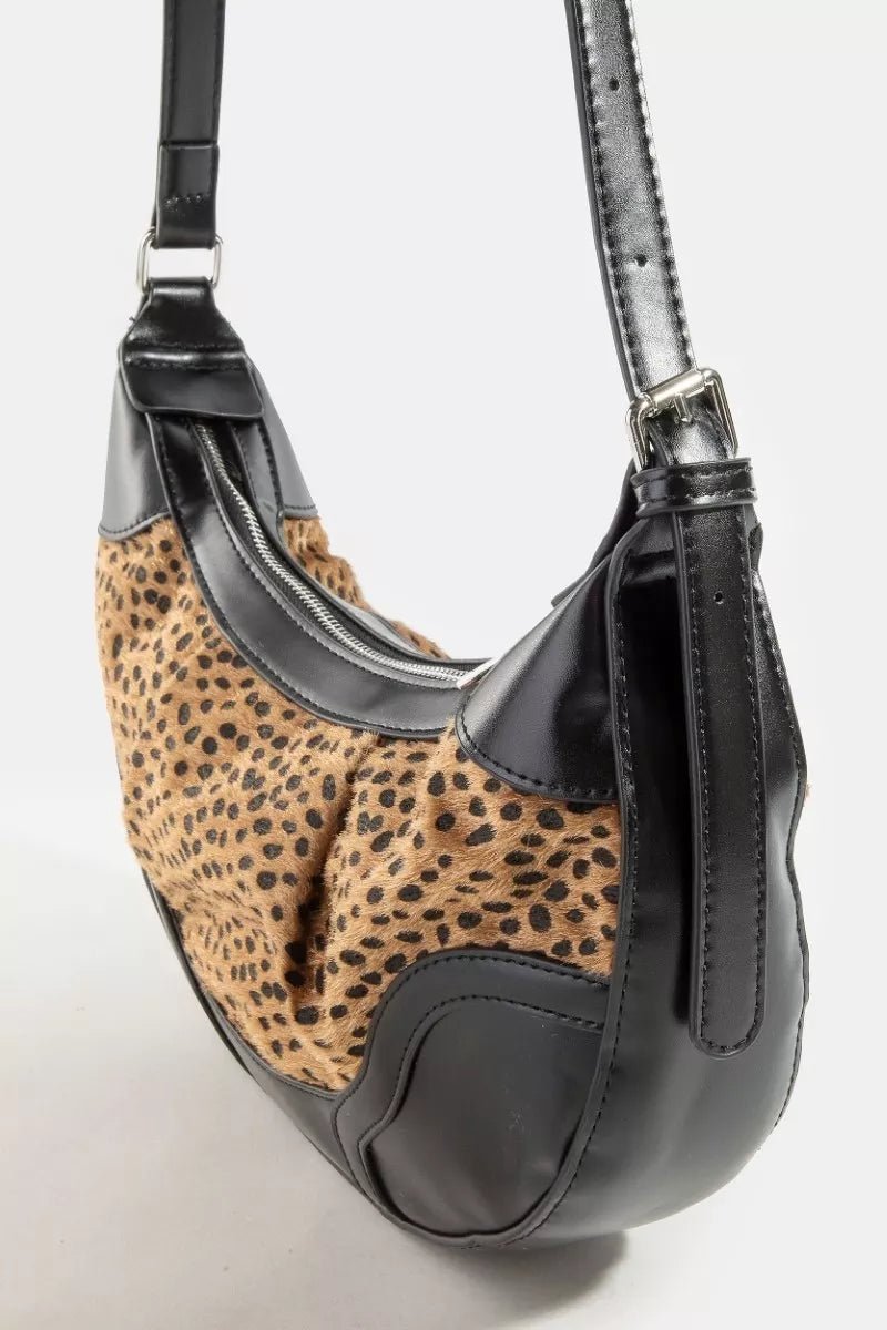 Fame Dark Spotted Leopard Print Half Moon Shoulder Bag - Nikki &amp; Co. Boutique