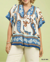 Mix Paisley Border Print Tassel Top (NP) - Plus, Blue Mix - Nikki and Co Boutique