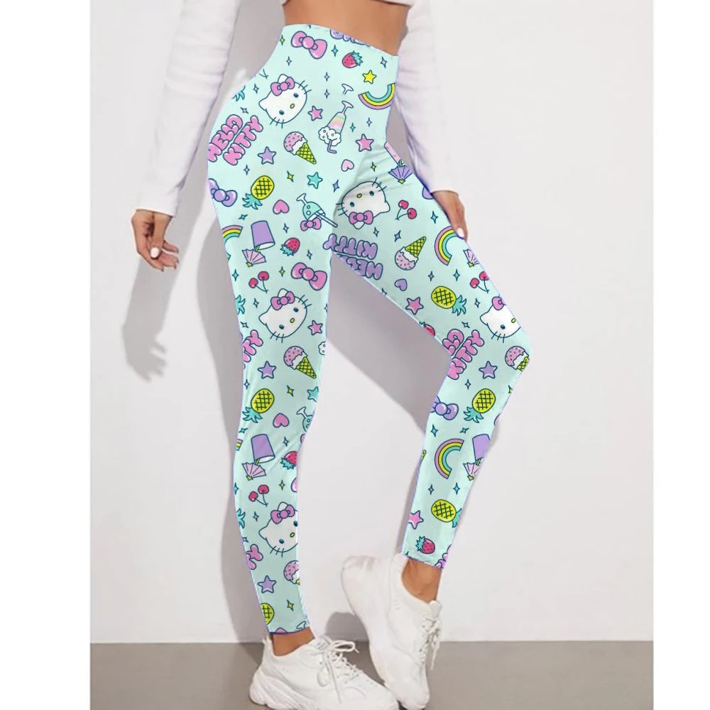 Fitness Women Sport Hello Kitty Kuromi print Waist Elastic Solid Yoga Leggings Gym Jogging Quick Dry Push Up Slim Pants Female