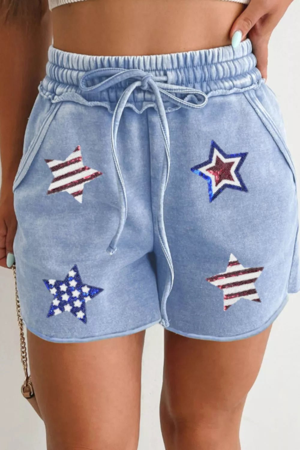 Star Drawstring Shorts in Light Blue - Nikki &amp; Co. Boutique