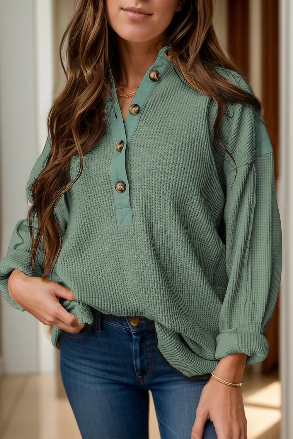 Half Button Long Sleeve Top - Nikki and Co Boutique