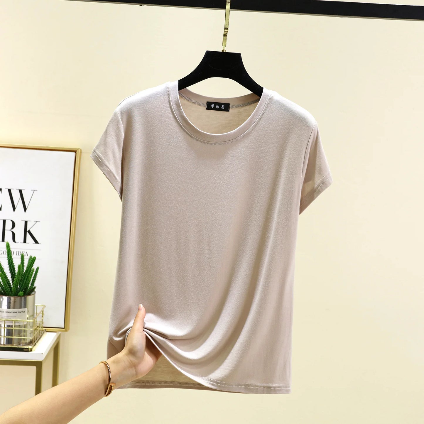 Plus size L to 6XL Modal O-Neck Tshirt Short Sleeves Solid color Slim Fit T-shirts summer women's tee tops all match
