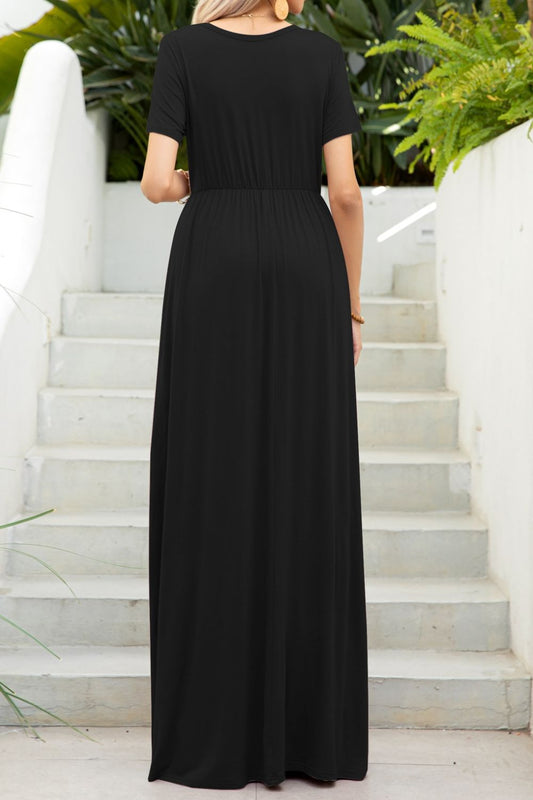 Round Neck Maxi Tee Dress with Pockets - Nikki and Co Boutique