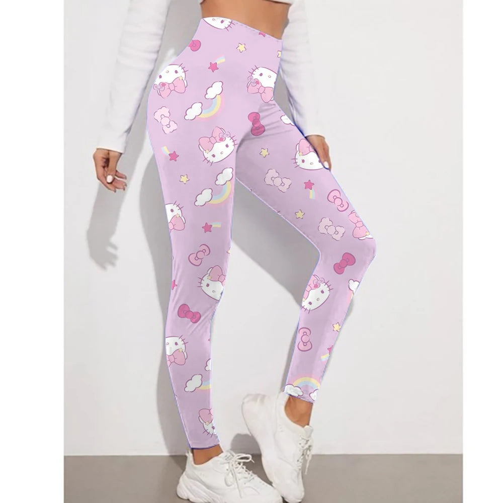Fitness Women Sport Hello Kitty Kuromi print Waist Elastic Solid Yoga Leggings Gym Jogging Quick Dry Push Up Slim Pants Female