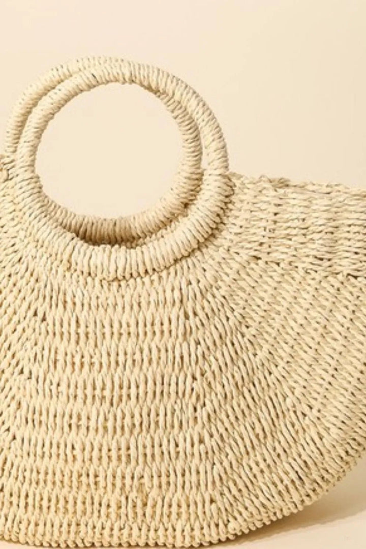 Fame Half Moon Straw Tote Bag in Ivory - Nikki &amp; Co. Boutique