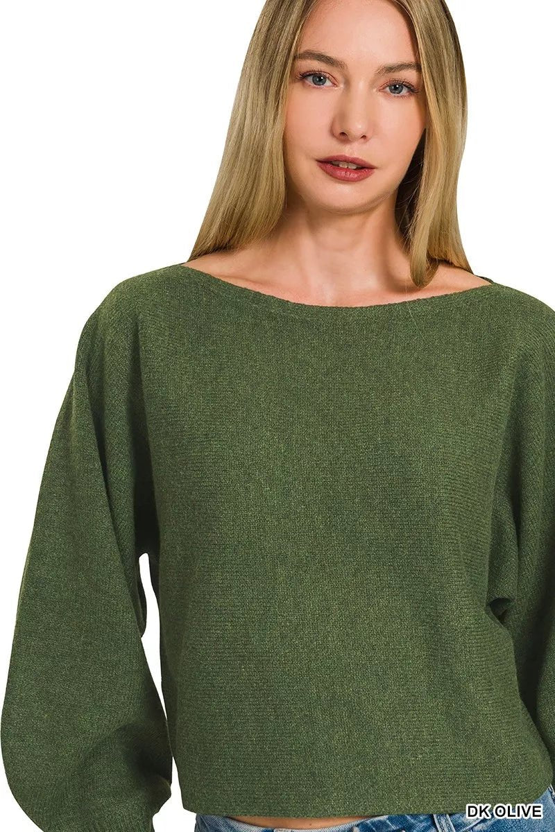 Zenana Boat Neck Balloon Sleeve Sweater - Nikki &amp; Co. Boutique