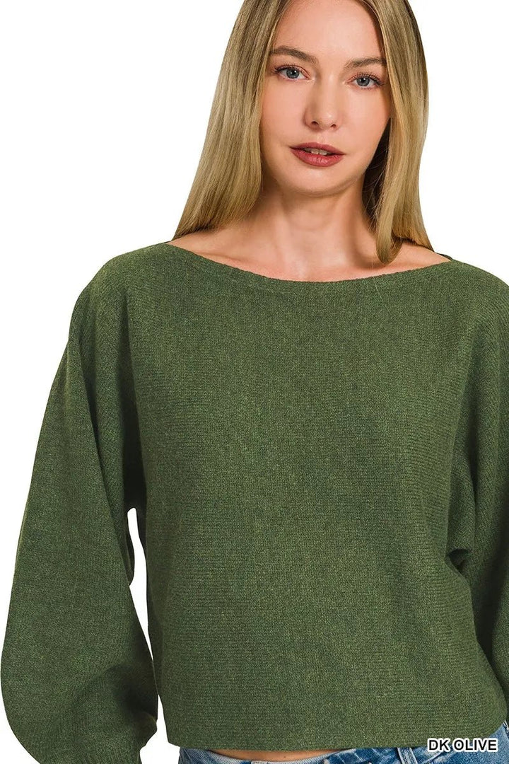 Zenana Boat Neck Balloon Sleeve Sweater - Nikki &amp; Co. Boutique