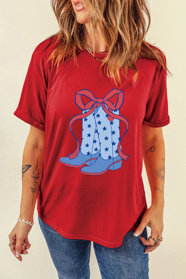 Boot Graphic Round Neck Shorts Sleeve T-Shirt - Nikki &amp; Co. Boutique
