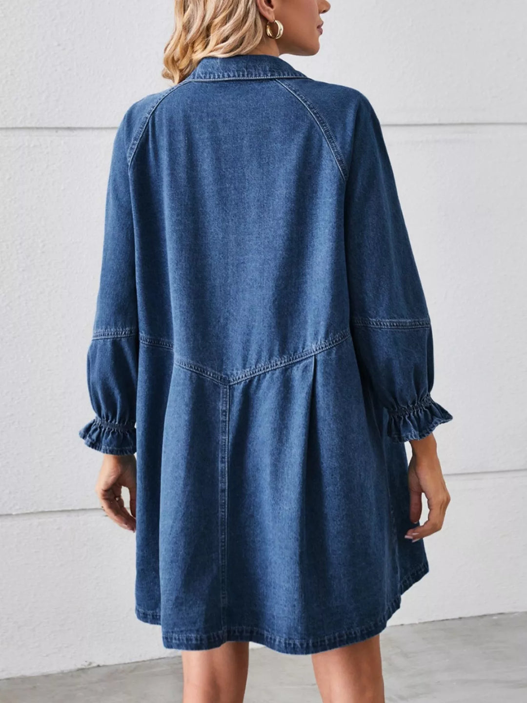 Button Down Ruffle Cuff Denim Dress | Nikki &amp; Co. Boutique