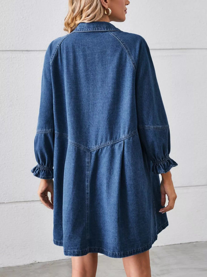 Button Down Ruffle Cuff Denim Dress | Nikki &amp; Co. Boutique