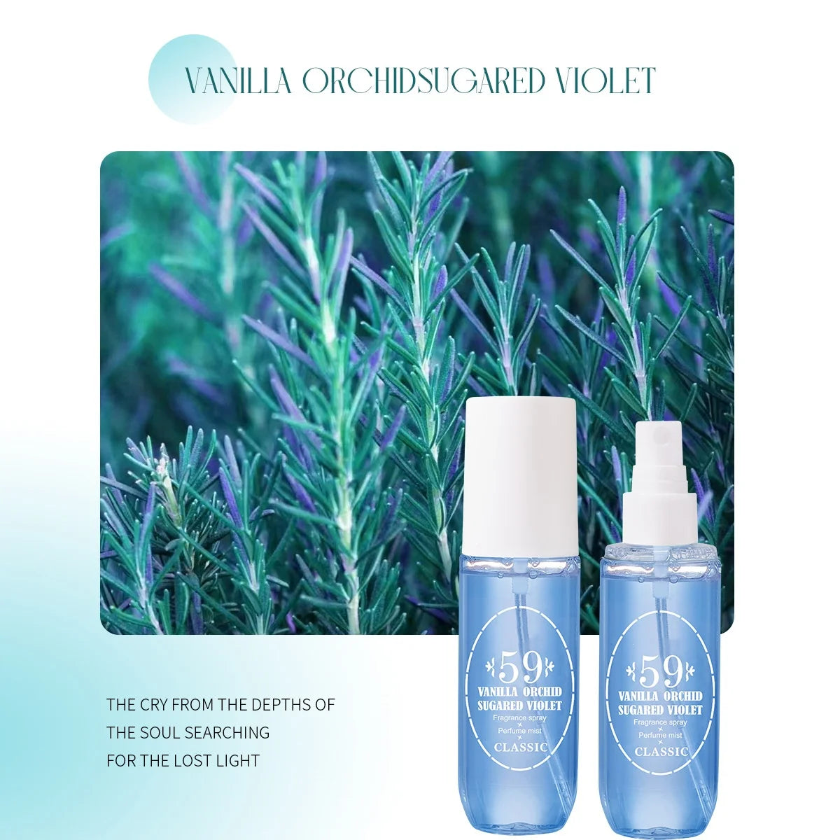 Natural alcohol-free and low-allergen liquid perfume spray that can be used on hair, body and clothing. Water-based, natural oils.