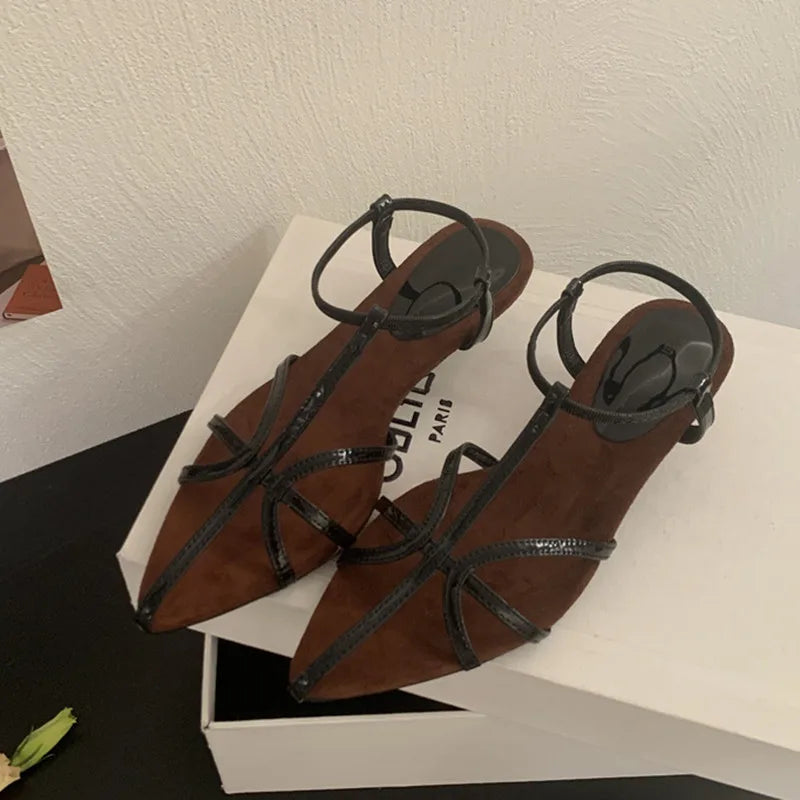 Bailamos Brand Women Sandal Shoes Fashion Pointed Toe Ankle Strap Ladies Elegant Gladiator Shoes Low Heel Pumps Mujer