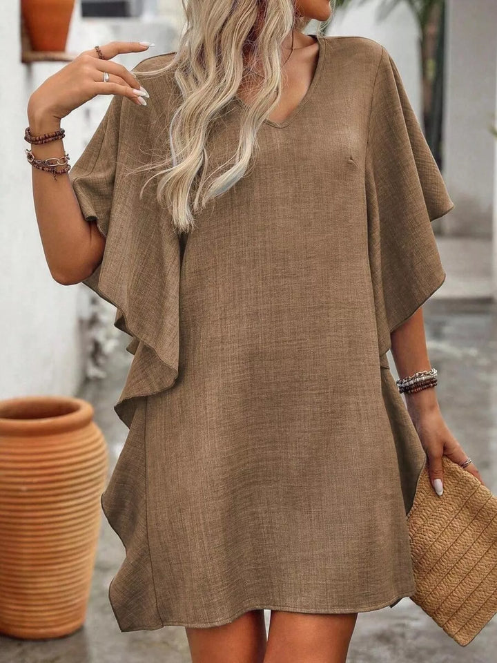 Ruffled Flutter Sleeve V-Neck Mini Dress | Nikki &amp; Co. Boutique