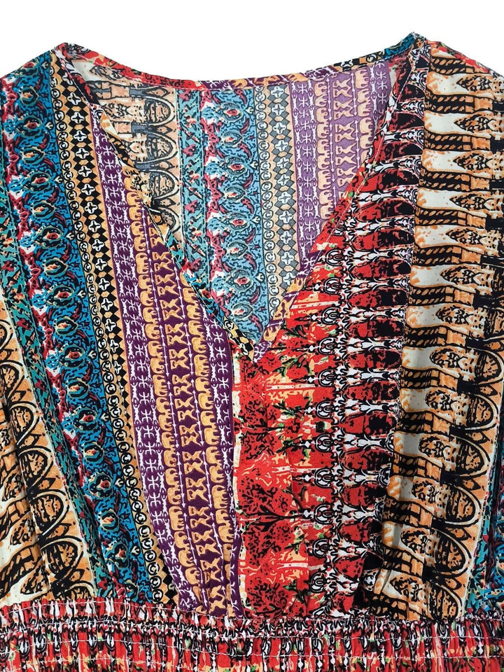 Boho Print Ruffle Sleeve Slit Dress - Nikki &amp; Co. Boutique