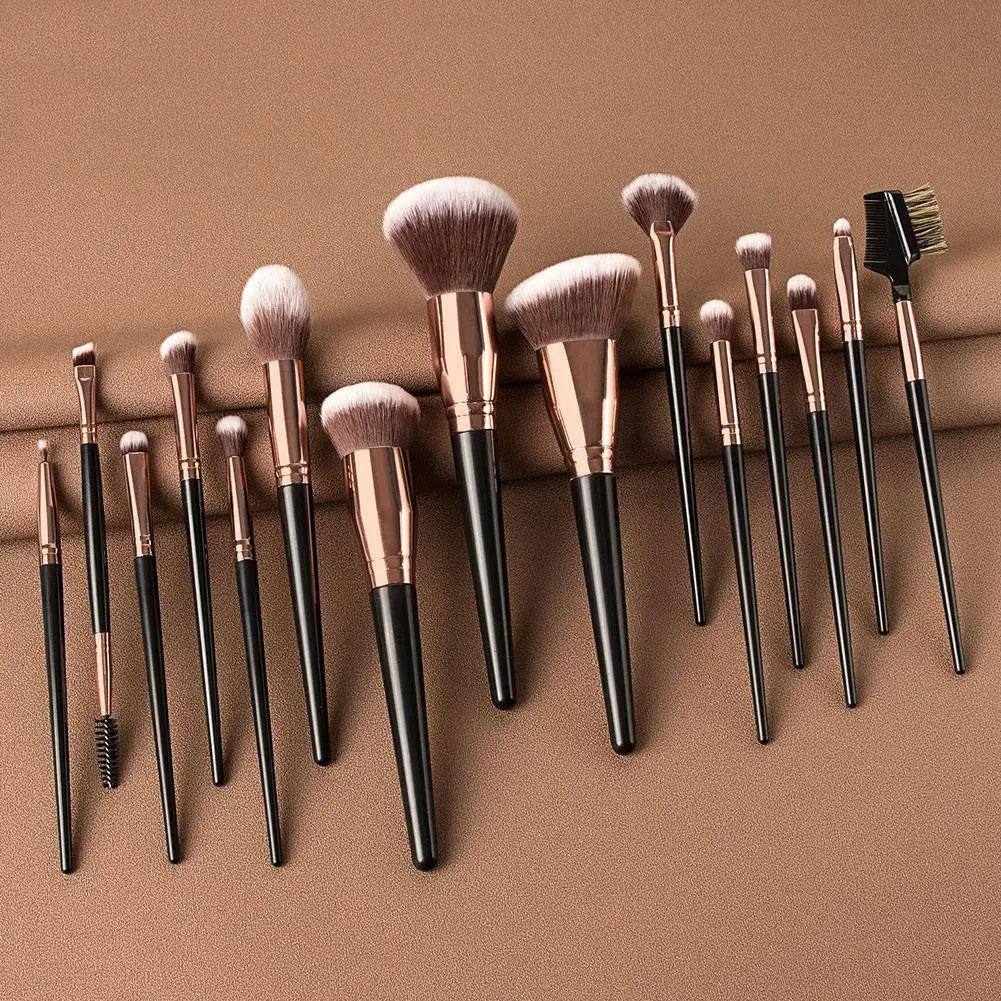 15 pcs - Professional Make Up Brushes: Foundation, Loose Powder, Blush, Face, Contour Brush and more  - 1 Set