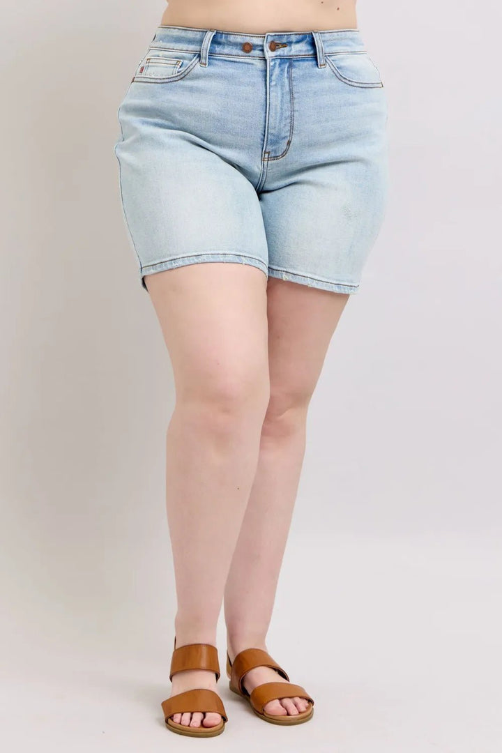 Judy Blue Full Size 2 Button Denim Shorts with Pockets Plus Size | Nikki &amp; Co. Boutique