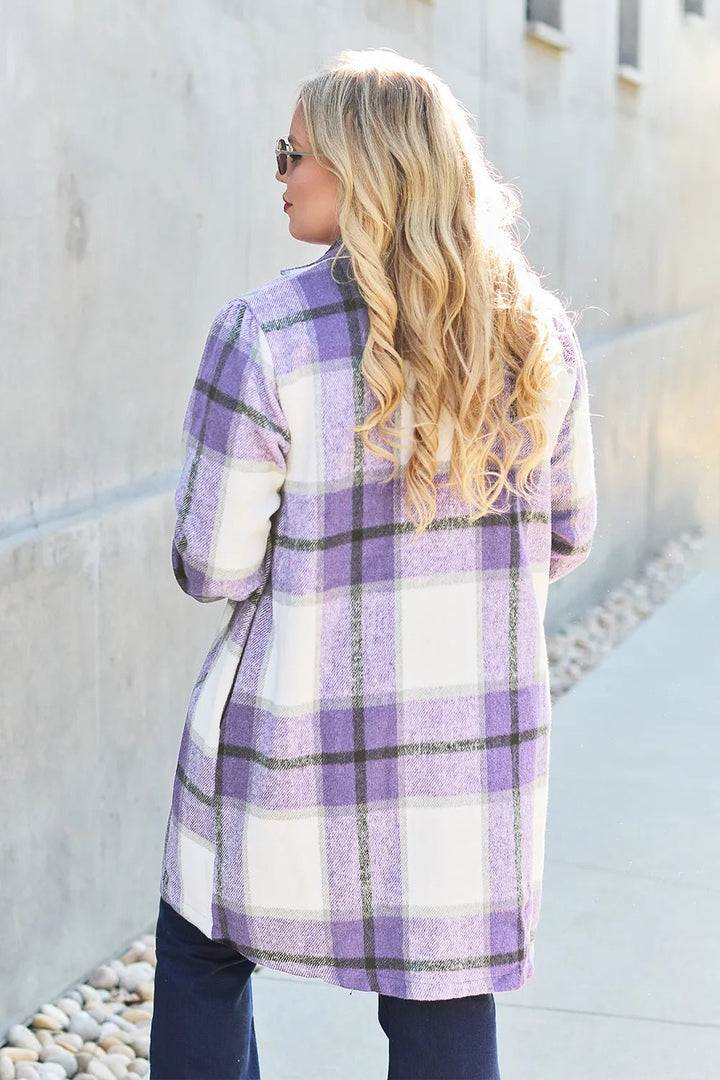 Double Take Full Size Plaid Button Up Lapel Collar Coat - Nikki &amp; Co. Boutique