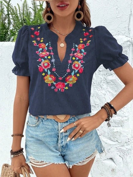 Puff Sleeve Floral Embroider Shirt (NP) | Nikki &amp; Co. Boutique