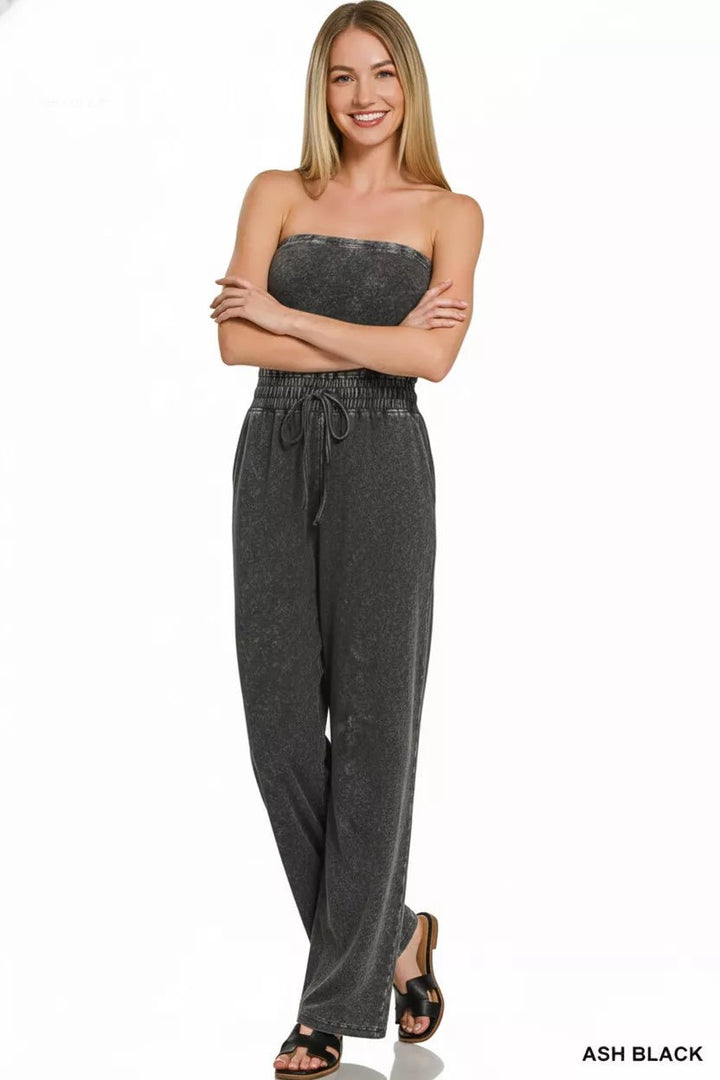 Zenana Acid Washed Strapless Tube Tops Jumpsuit | Nikki &amp; Co. Boutique