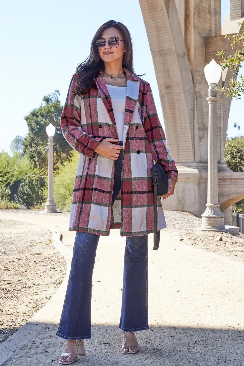 Double Take Full Size Plaid Button Up Lapel Collar Coat - Nikki &amp; Co. Boutique