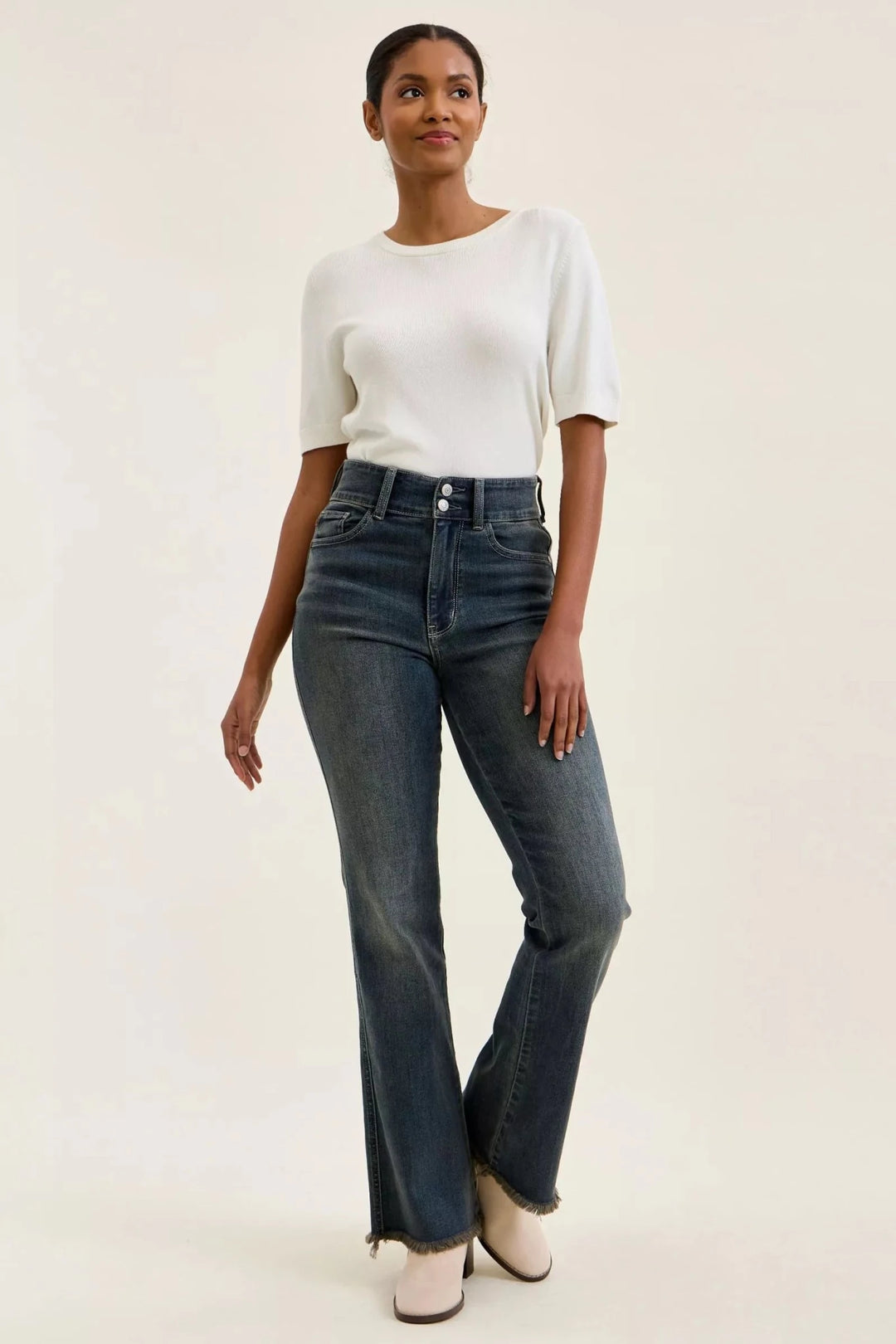 Judy Blue High Waist Double Button Frayed Hem Jeans - Nikki &amp; Co. Boutique