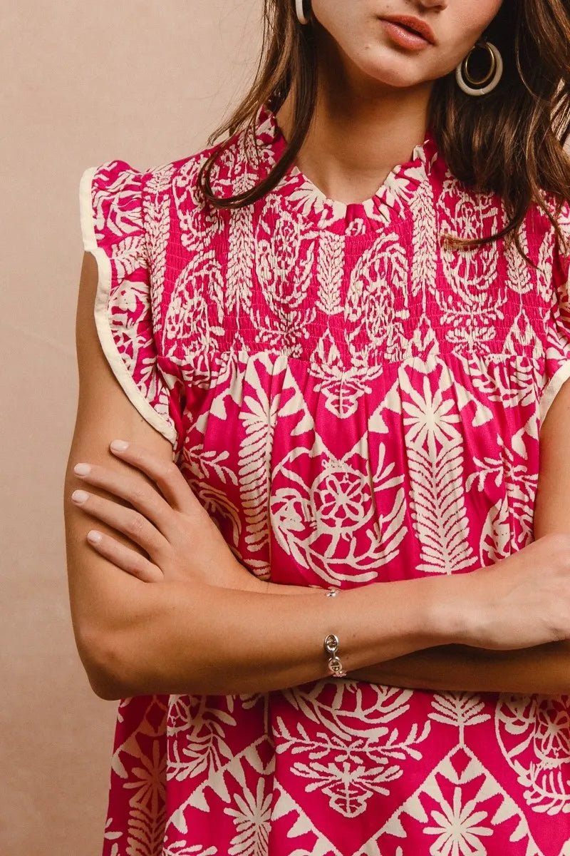 BiBi Printed Ruffle Sleeve Tops | Nikki &amp; Co. Boutique